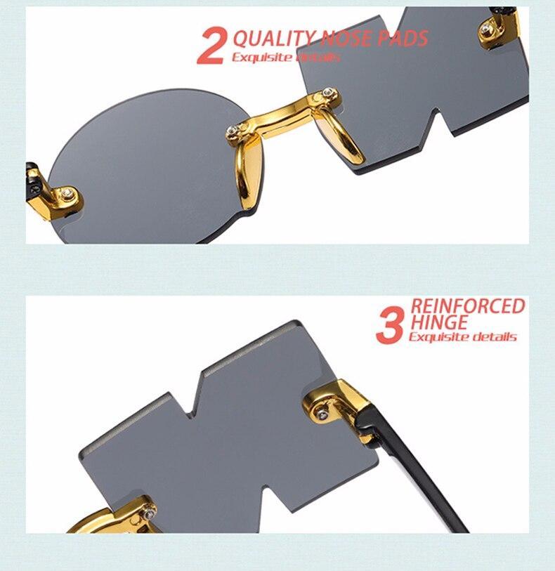 Stevvex rimless, irregular polygon sunglasses for men, women, and kids with oversized, fashionable frameless design.