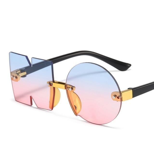 Stevvex rimless, irregular polygon sunglasses for men, women, and kids with oversized, frameless design and stylish appearance.