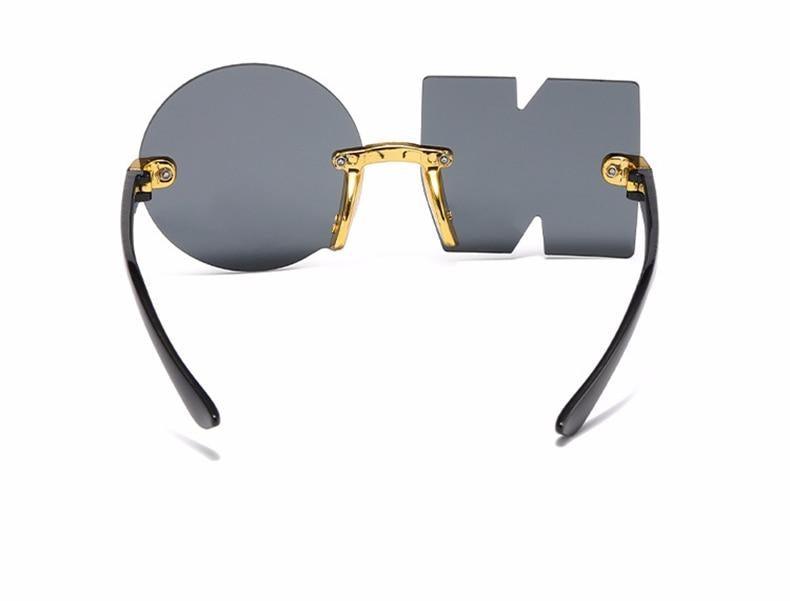 Stevvex rimless, irregular design sunglasses for men, women, and kids featuring a fashionable, oversized, polygon frame.