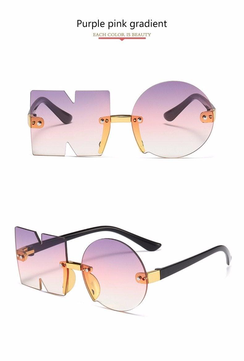 Stevvex rimless, irregular design sunglasses for men, women, and kids, featuring oversized, polygon-shaped frameless glasses.