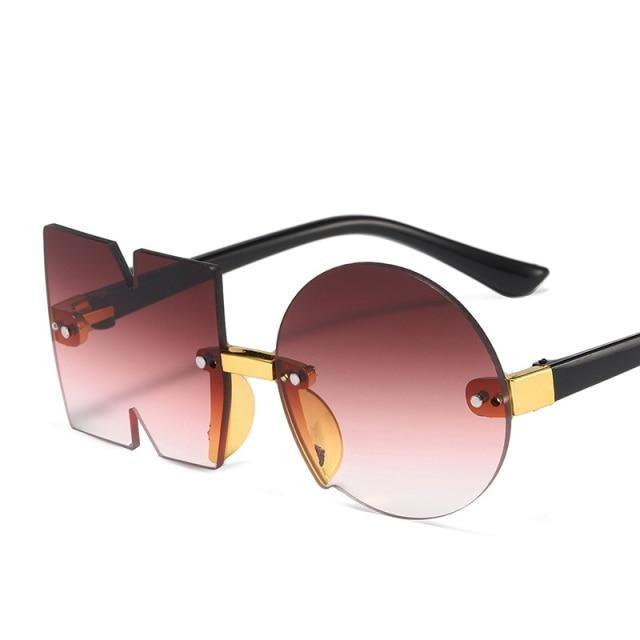 Stevvex rimless polygon sunglasses for men, women, and kids with an irregular, oversized, frameless design.
