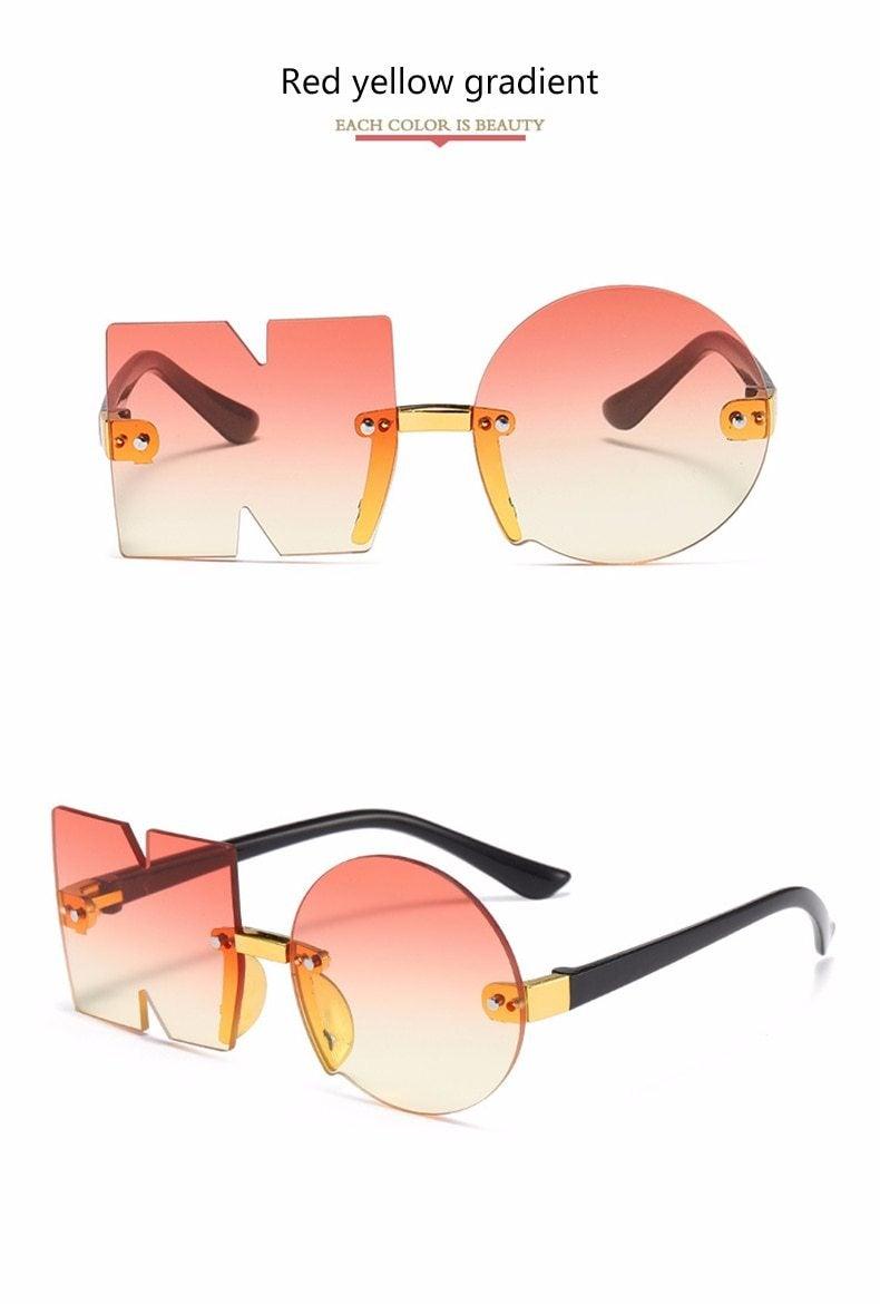 Stylish rimless polygon sunglasses by Stevvex for men, women, and kids with an irregular, oversized frameless design.