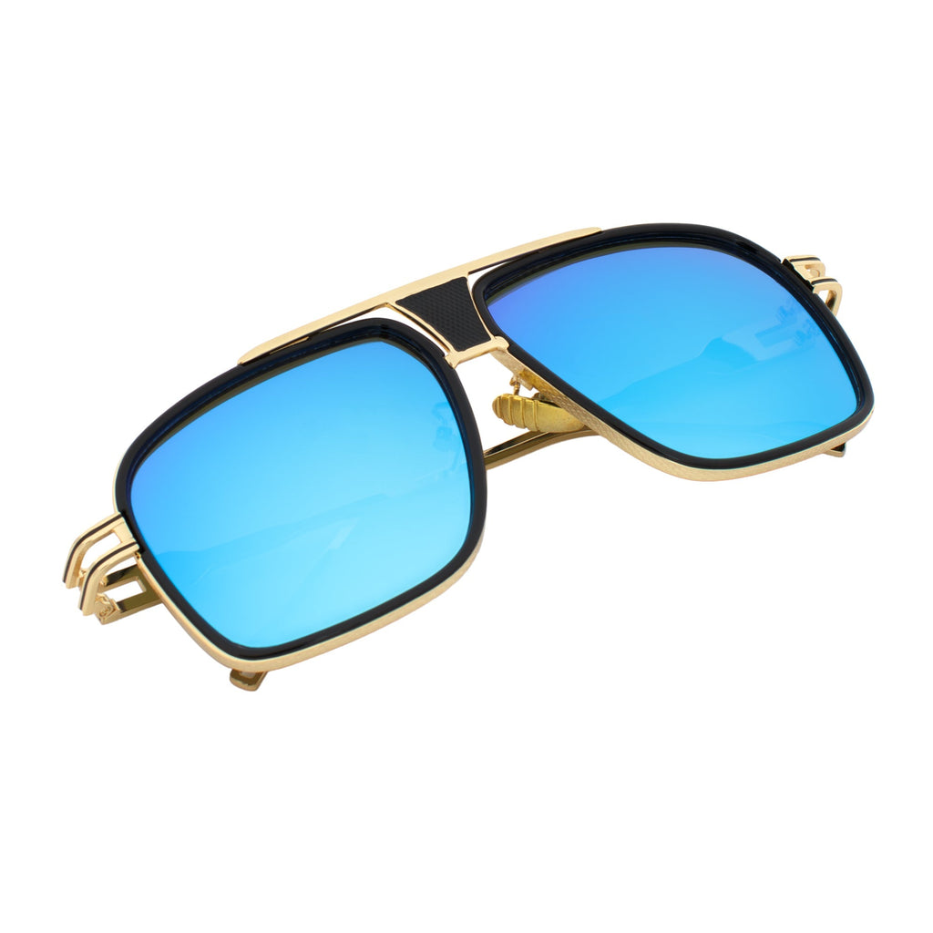 MAC Square Aviator Sunglasses – Black Gold / Blue Mirror