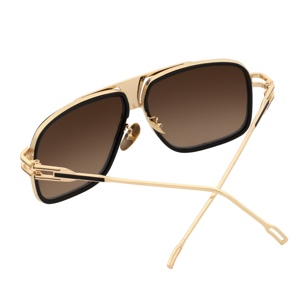 MAC Square Aviator Sunglasses – Black Gold / Blue Mirror