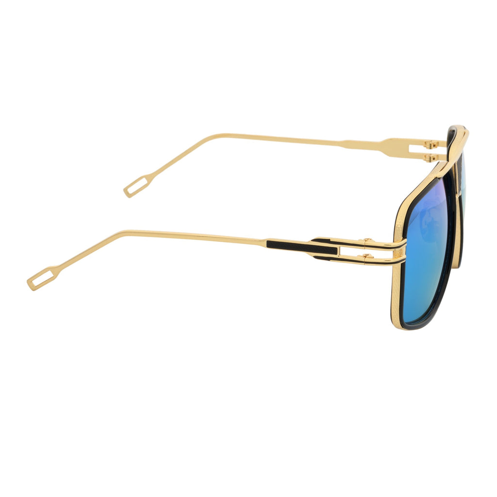 MAC Square Aviator Sunglasses – Black Gold / Blue Mirror
