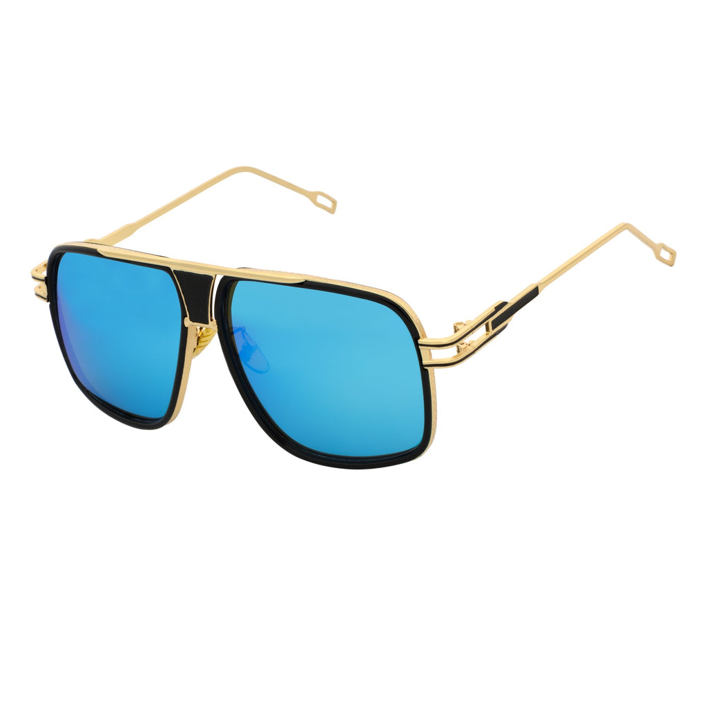 MAC Square Aviator Sunglasses – Black Gold / Blue Mirror