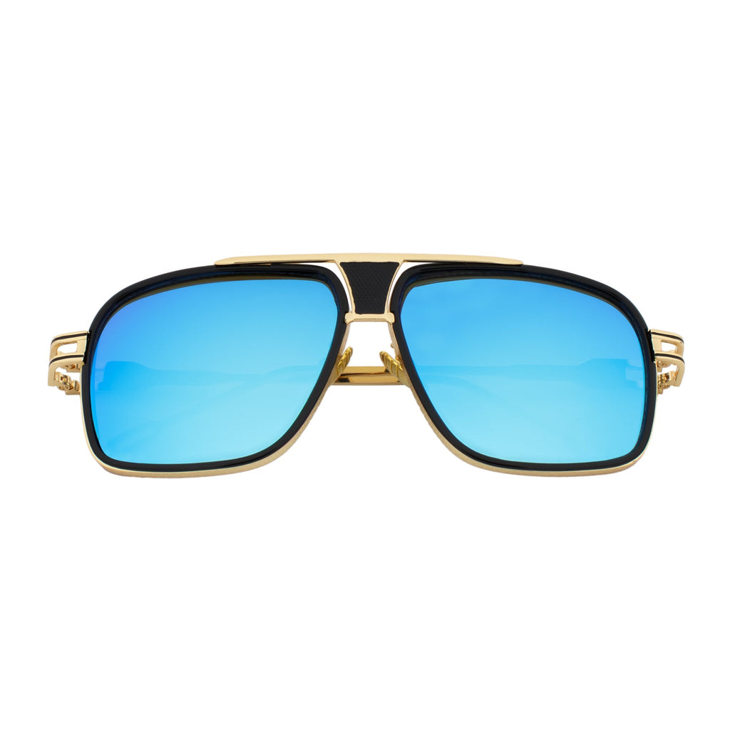 MAC Square Aviator Sunglasses – Black Gold / Blue Mirror