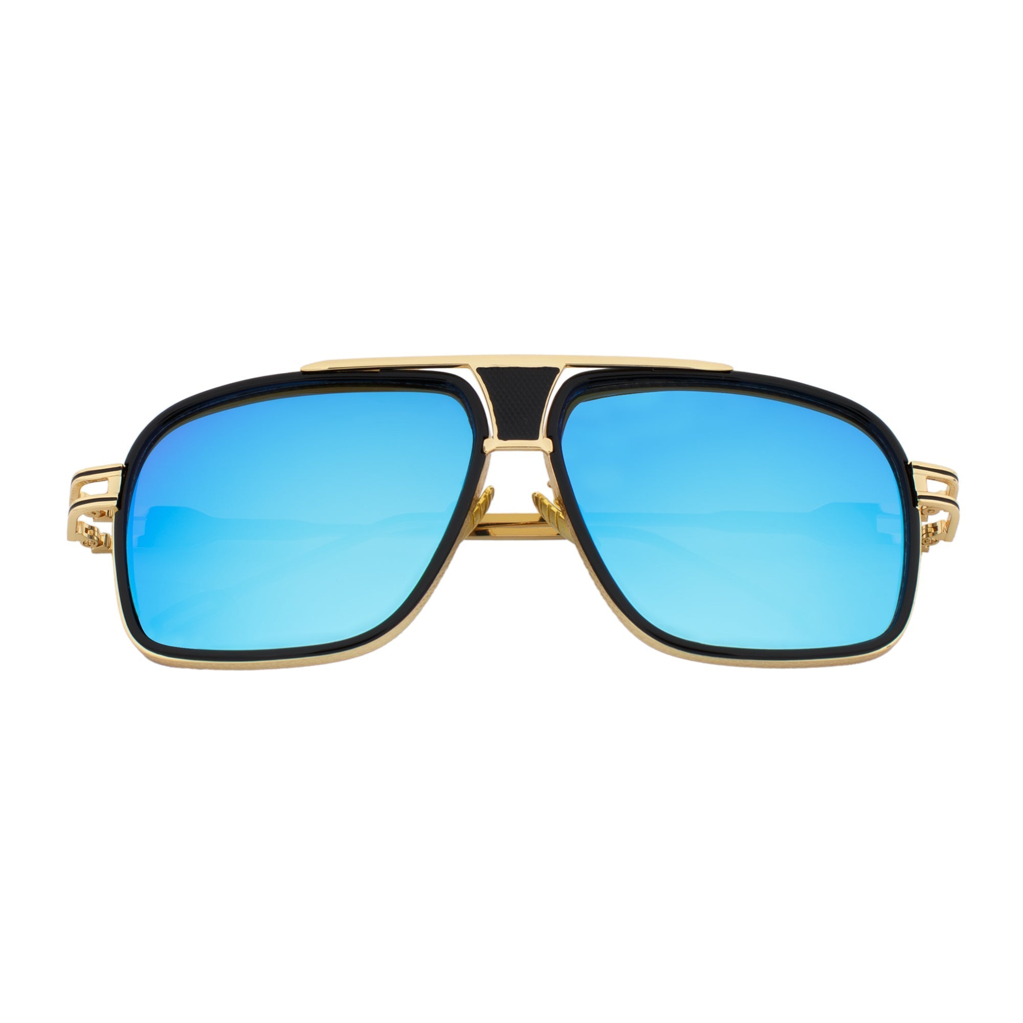 MAC Square Aviator Sunglasses – Black Gold / Blue Mirror