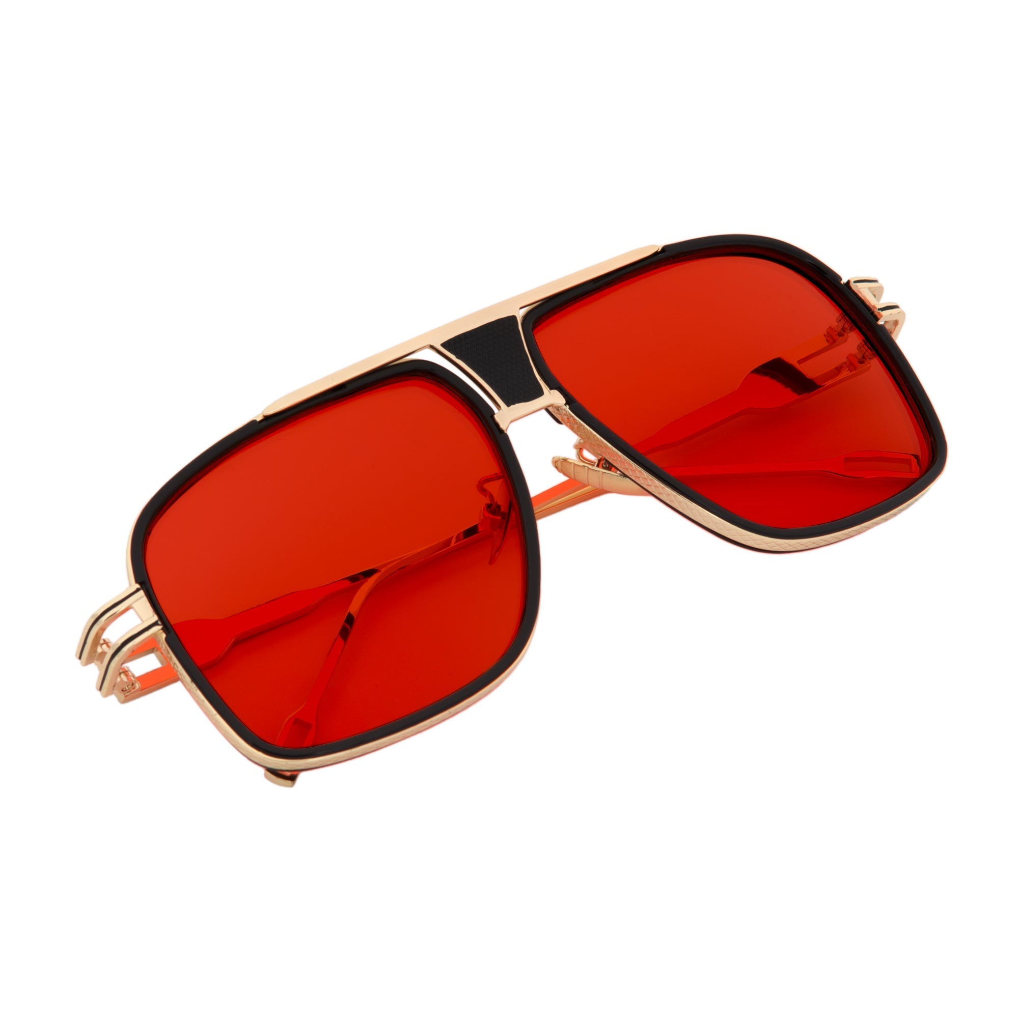 MAC Square Aviator Sunglasses – Black Gold / Red Lens