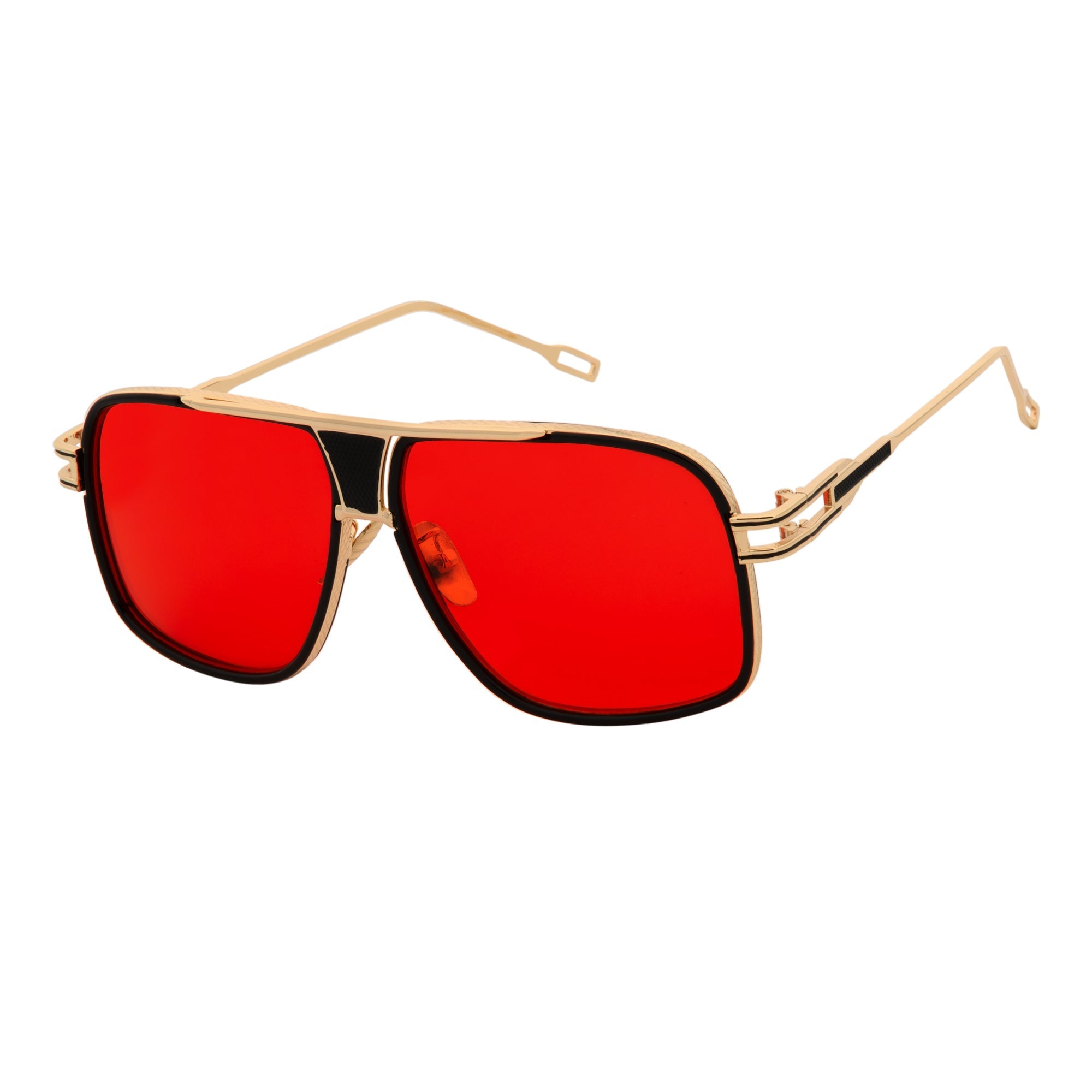 MAC Square Aviator Sunglasses – Black Gold / Red Lens