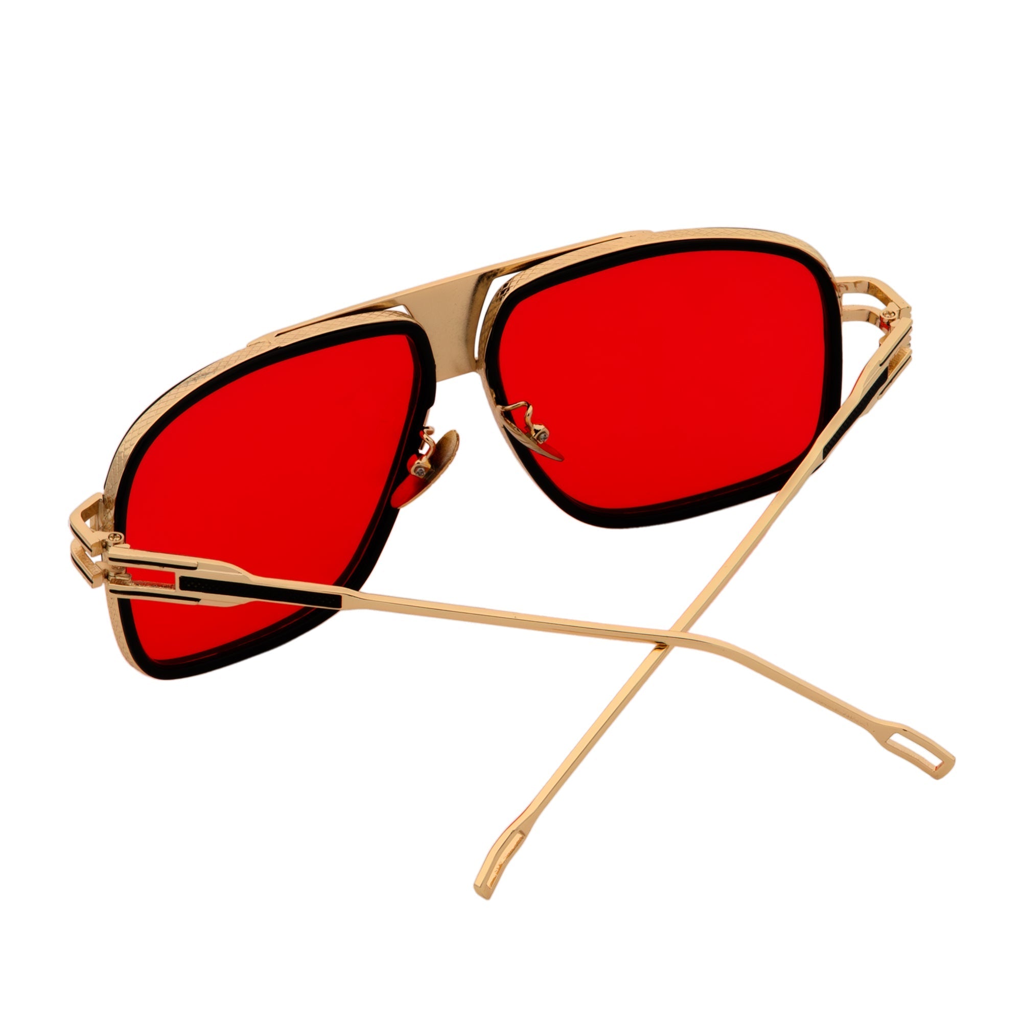 MAC Square Aviator Sunglasses – Black Gold / Red Lens