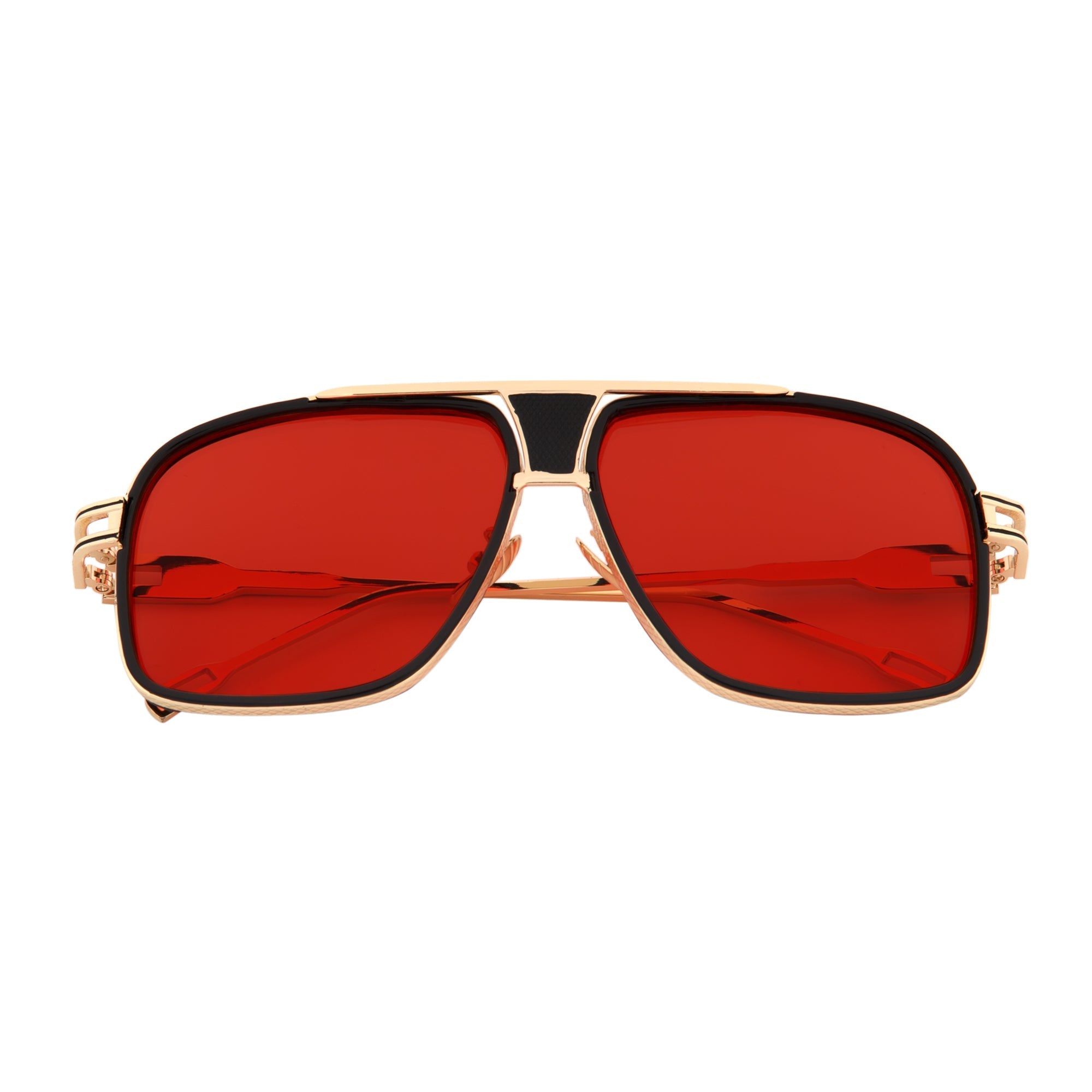 MAC Square Aviator Sunglasses – Black Gold / Red Lens