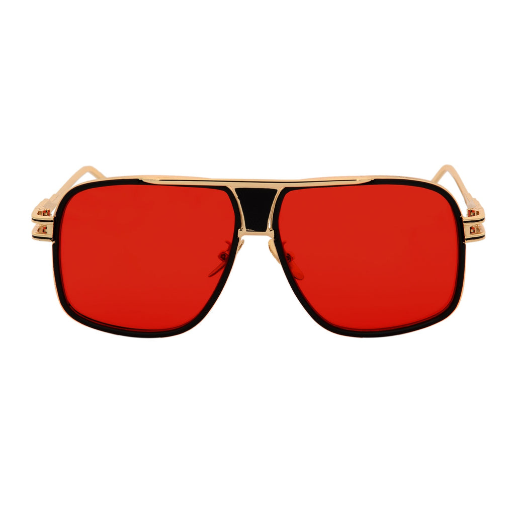 MAC Square Aviator Sunglasses – Black Gold / Red Lens