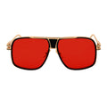 MAC Square Aviator Sunglasses – Black Gold / Red Lens