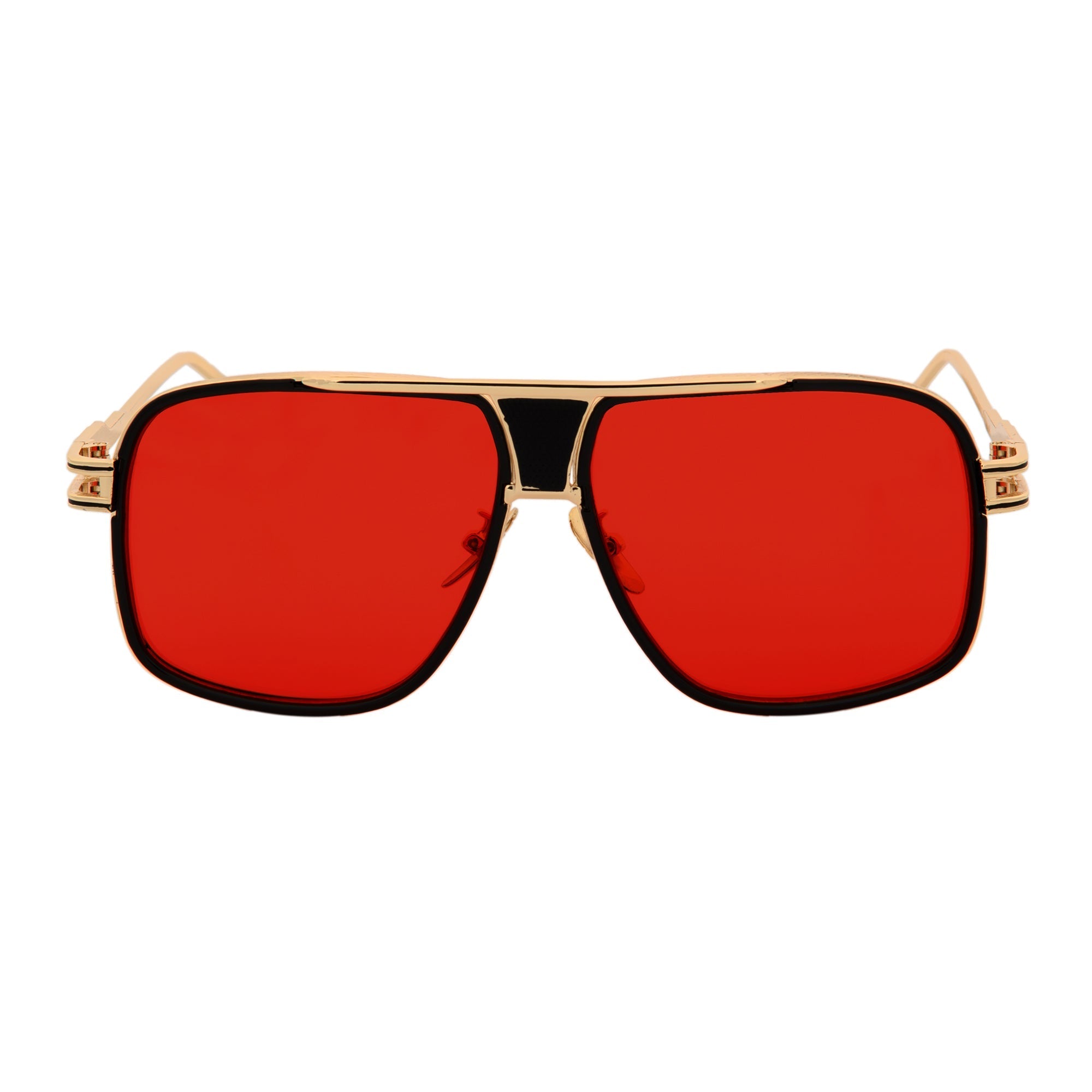 MAC Square Aviator Sunglasses – Black Gold / Red Lens