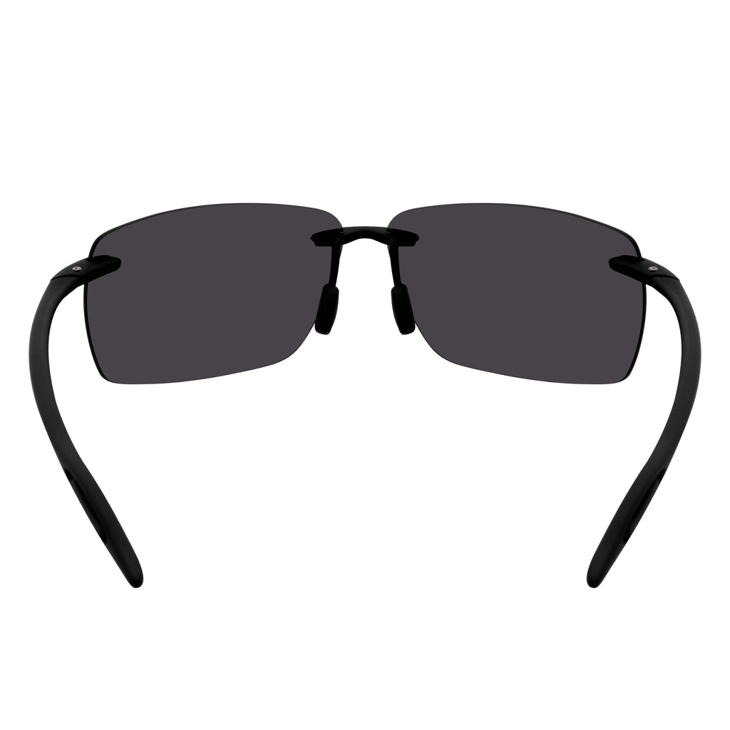MAUI Rimless Sports Wrap Sunglasses – Black / Blue Mirror