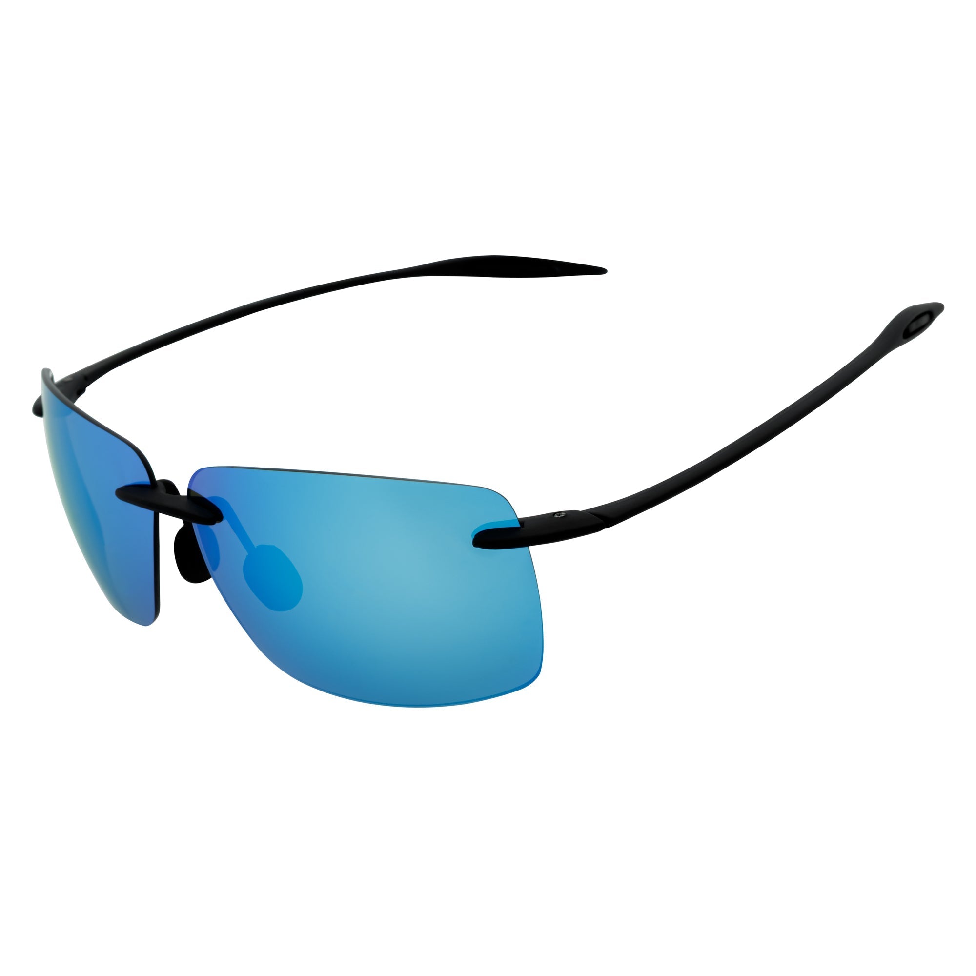 MAUI Rimless Sports Wrap Sunglasses – Black / Blue Mirror
