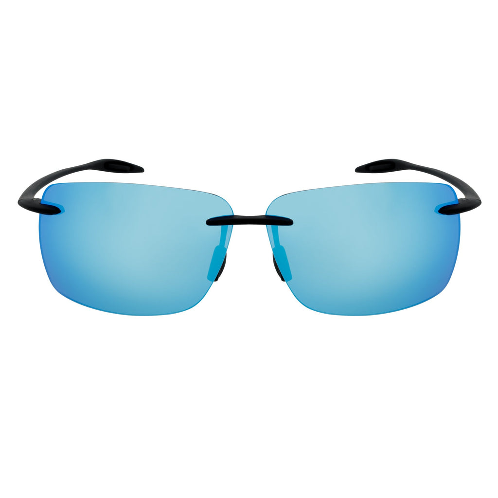 MAUI Rimless Sports Wrap Sunglasses – Black / Blue Mirror