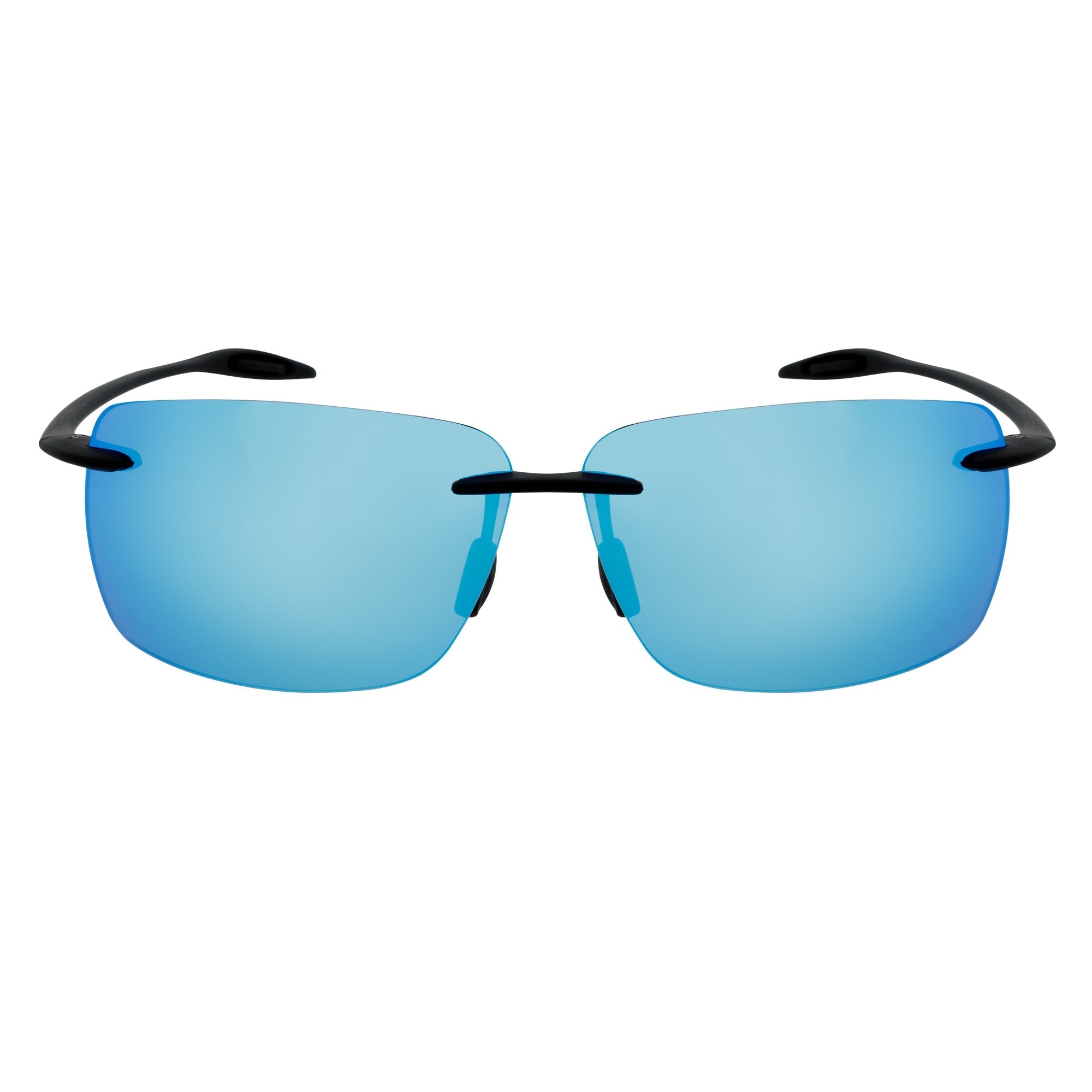 MAUI Rimless Sports Wrap Sunglasses – Black / Blue Mirror