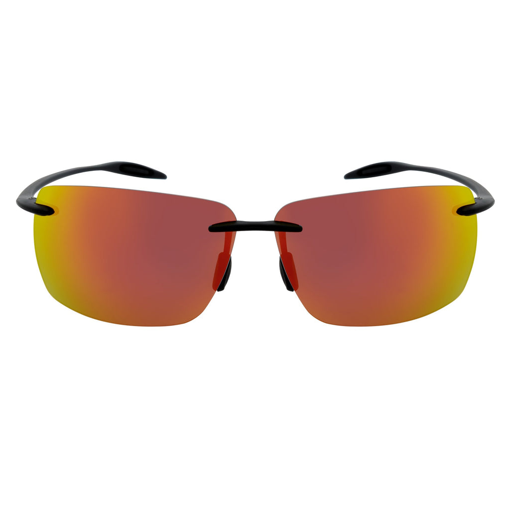 MAUI Rimless Sports Wrap Sunglasses – Black / Orange Mirror