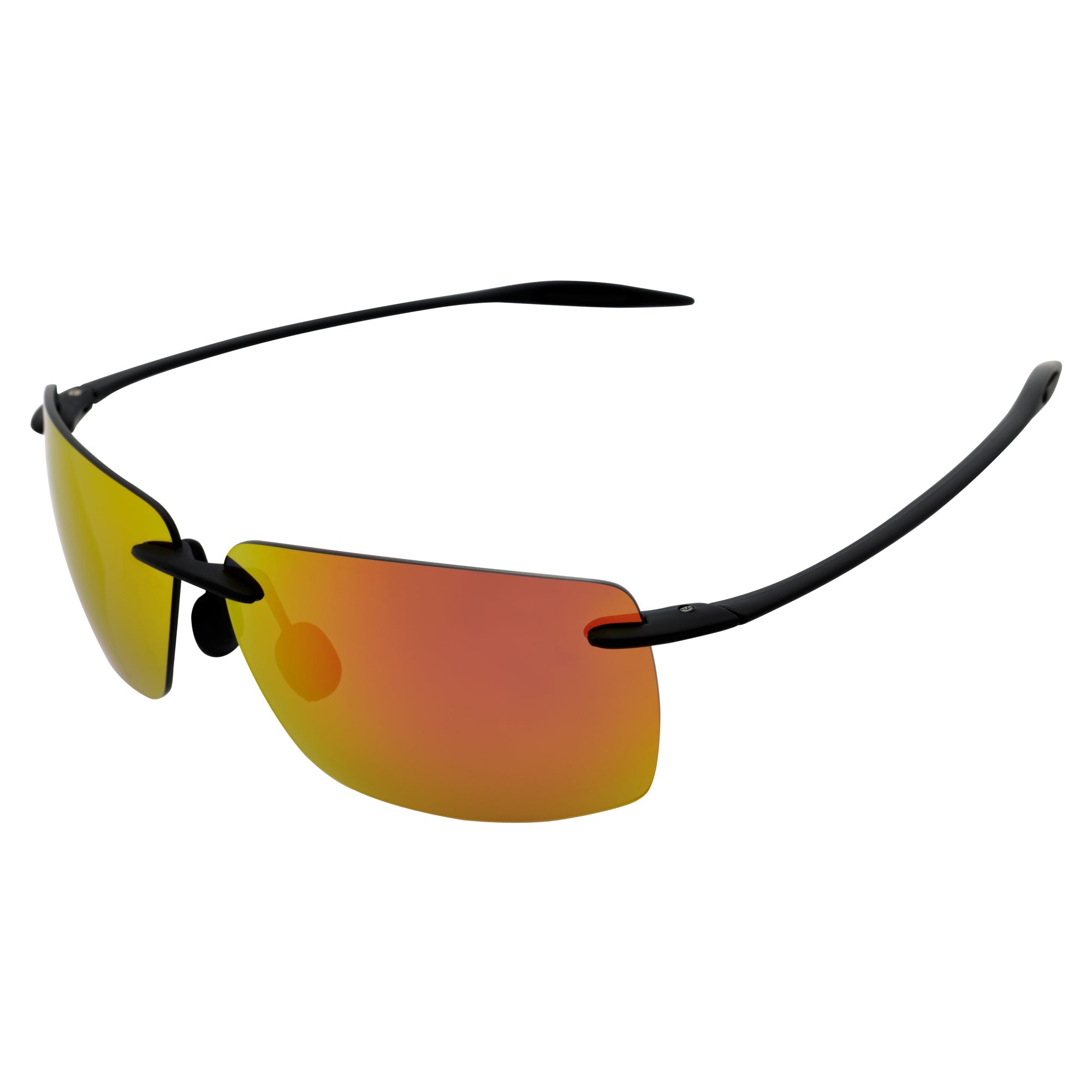 MAUI Rimless Sports Wrap Sunglasses – Black / Orange Mirror