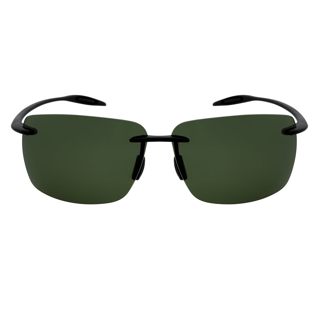 MAUI Rimless Sports Wrap Sunglasses – Black / Green Polarized
