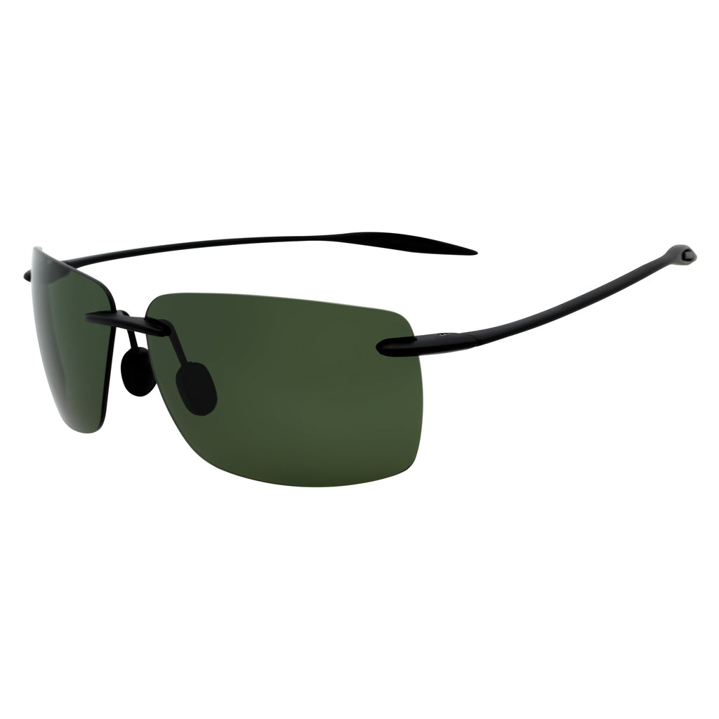 MAUI Rimless Sports Wrap Sunglasses – Black / Green Polarized