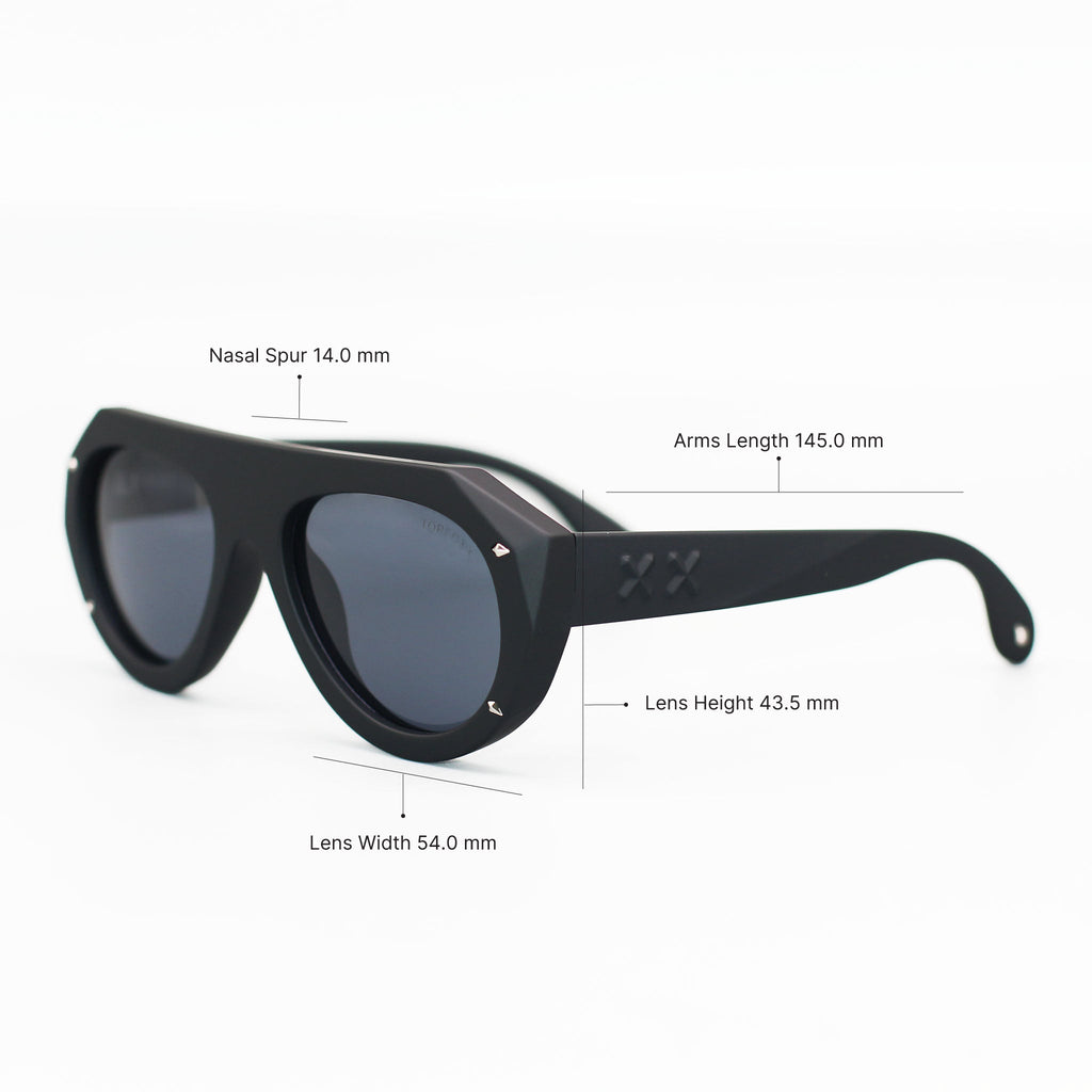 TopFoxx Vega Matte Black Oversized Tangle-Free Sunglasses