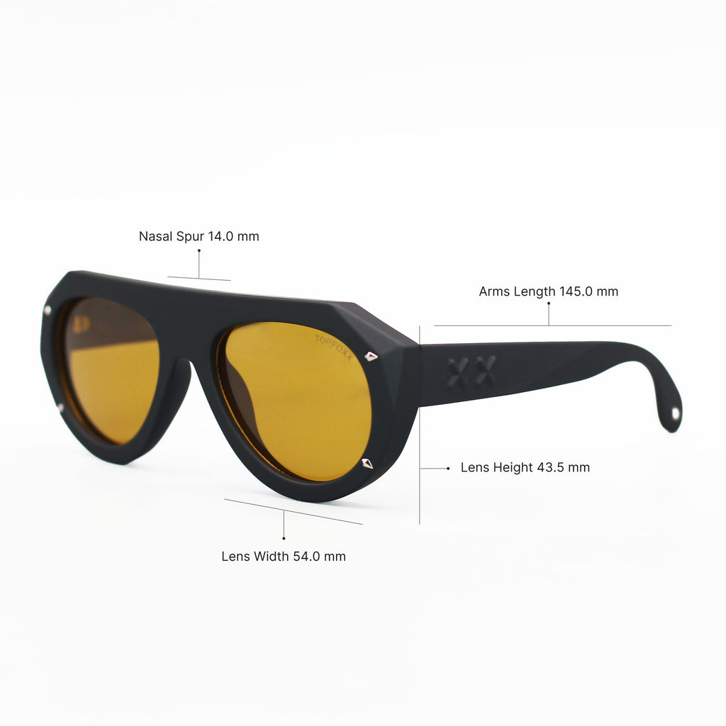 TopFoxx Vega Shield Matte Black & Yellow Oversized Shield Sunglasses