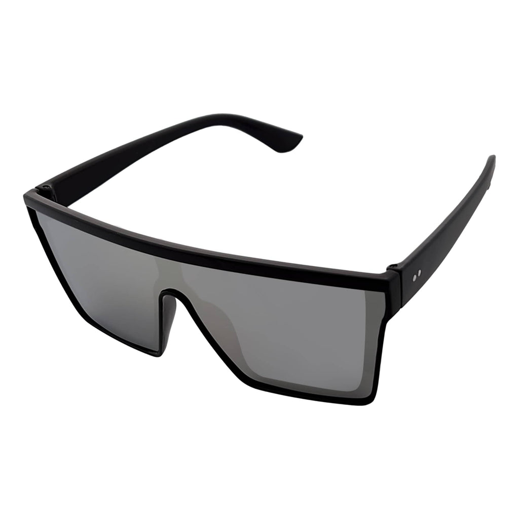 Edge Flat Top Rimless Shield Sunglasses – Black / Silver Mirror