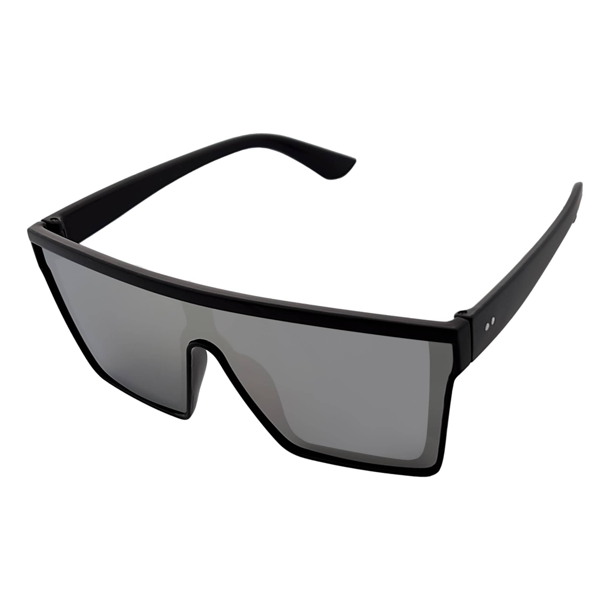 Edge Flat Top Rimless Shield Sunglasses – Black / Silver Mirror