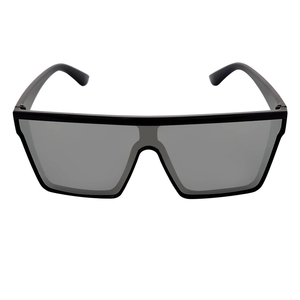 Edge Flat Top Rimless Shield Sunglasses – Black / Silver Mirror