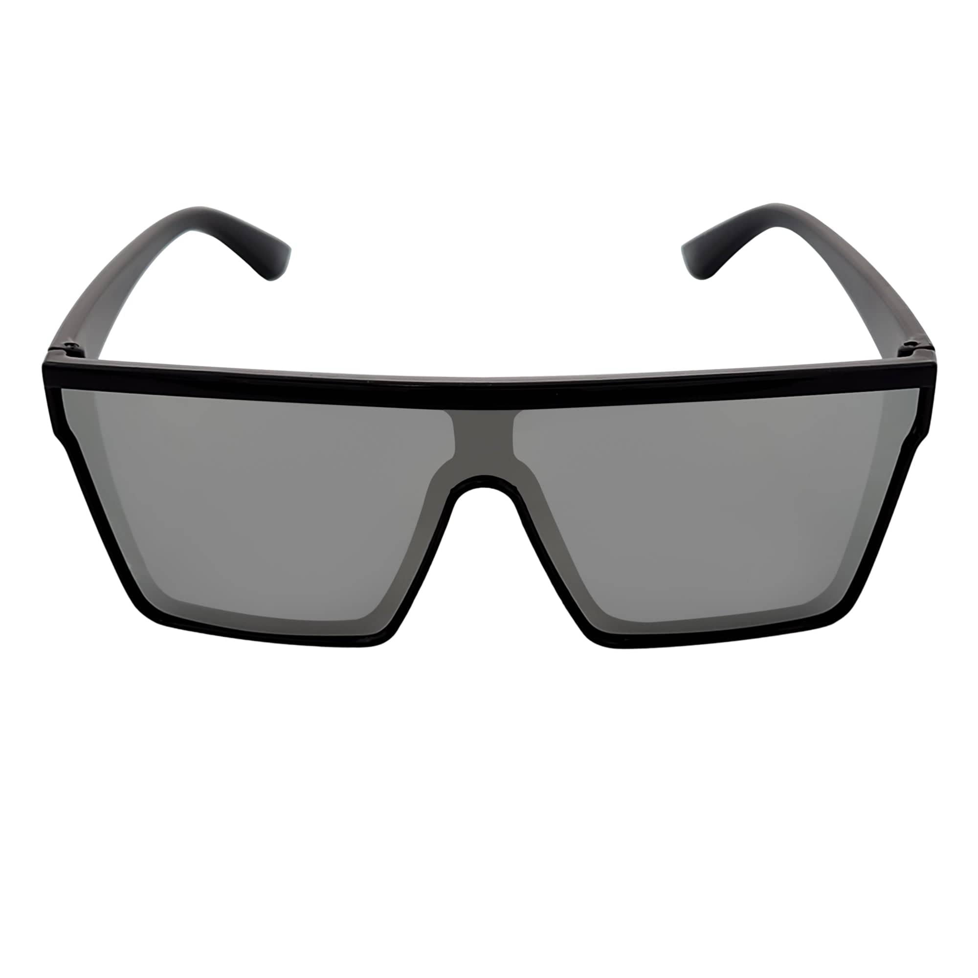 Edge Flat Top Rimless Shield Sunglasses – Black / Silver Mirror