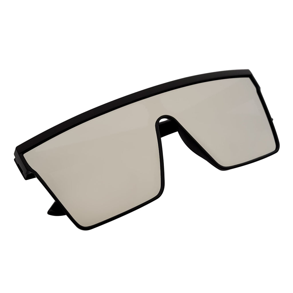 Edge Flat Top Rimless Shield Sunglasses – Black / Silver Mirror