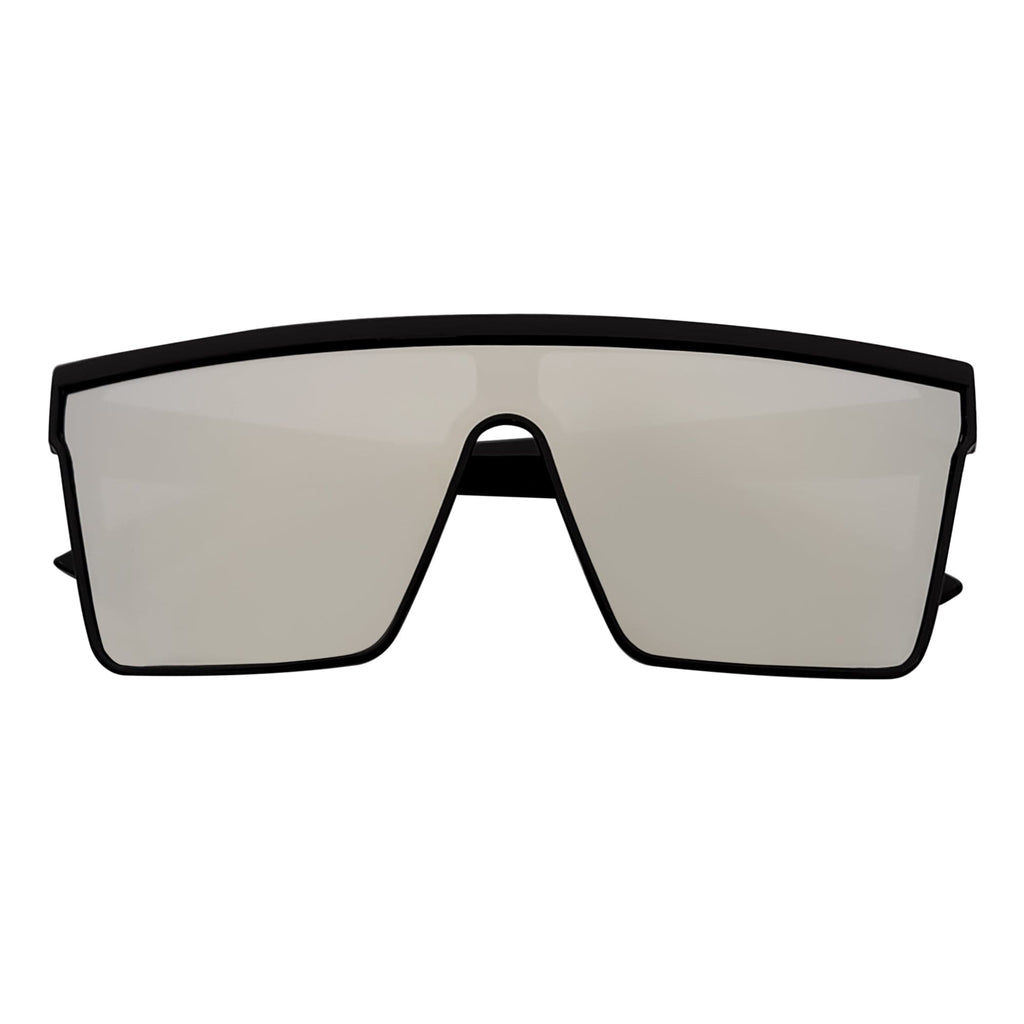 Edge Flat Top Rimless Shield Sunglasses – Black / Silver Mirror