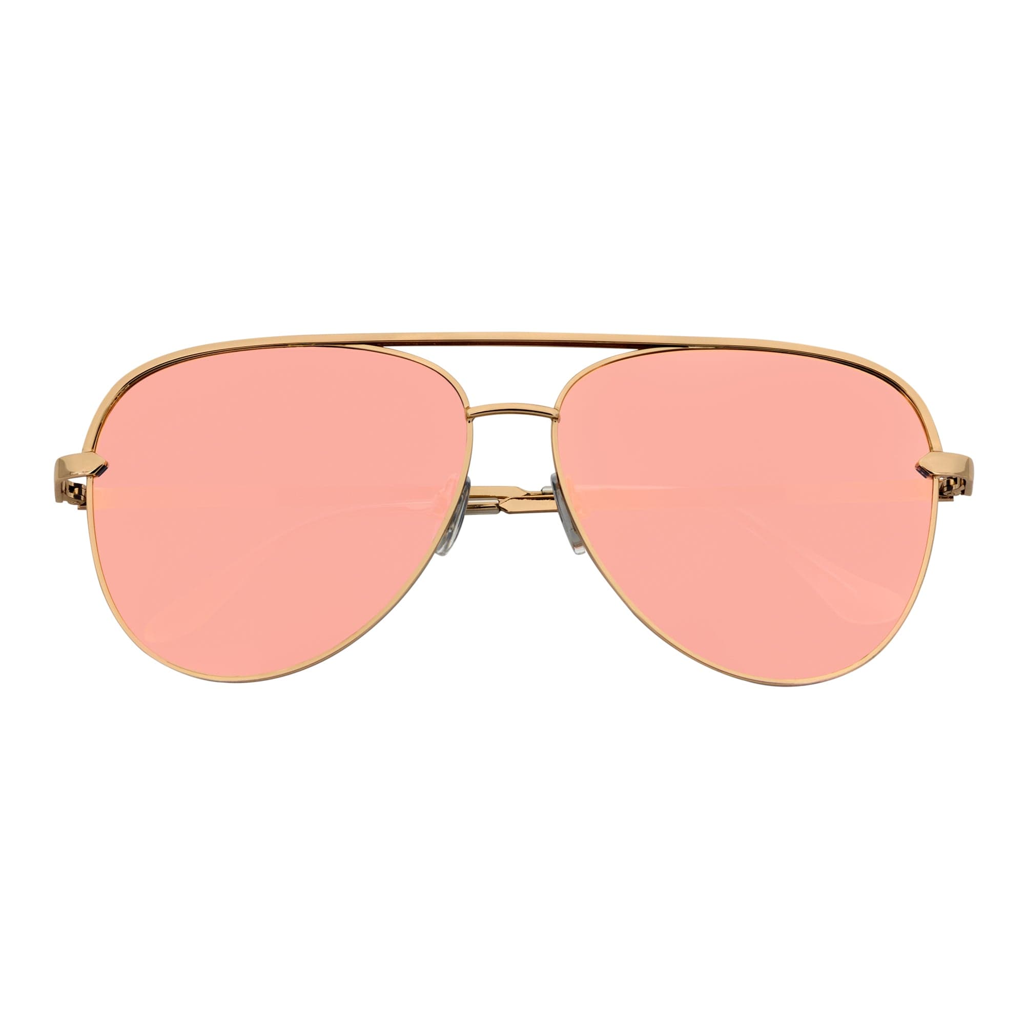 Key Oversized Flat Lens Metal Aviator Sunglasses – Gold / Rose Pink Mirror