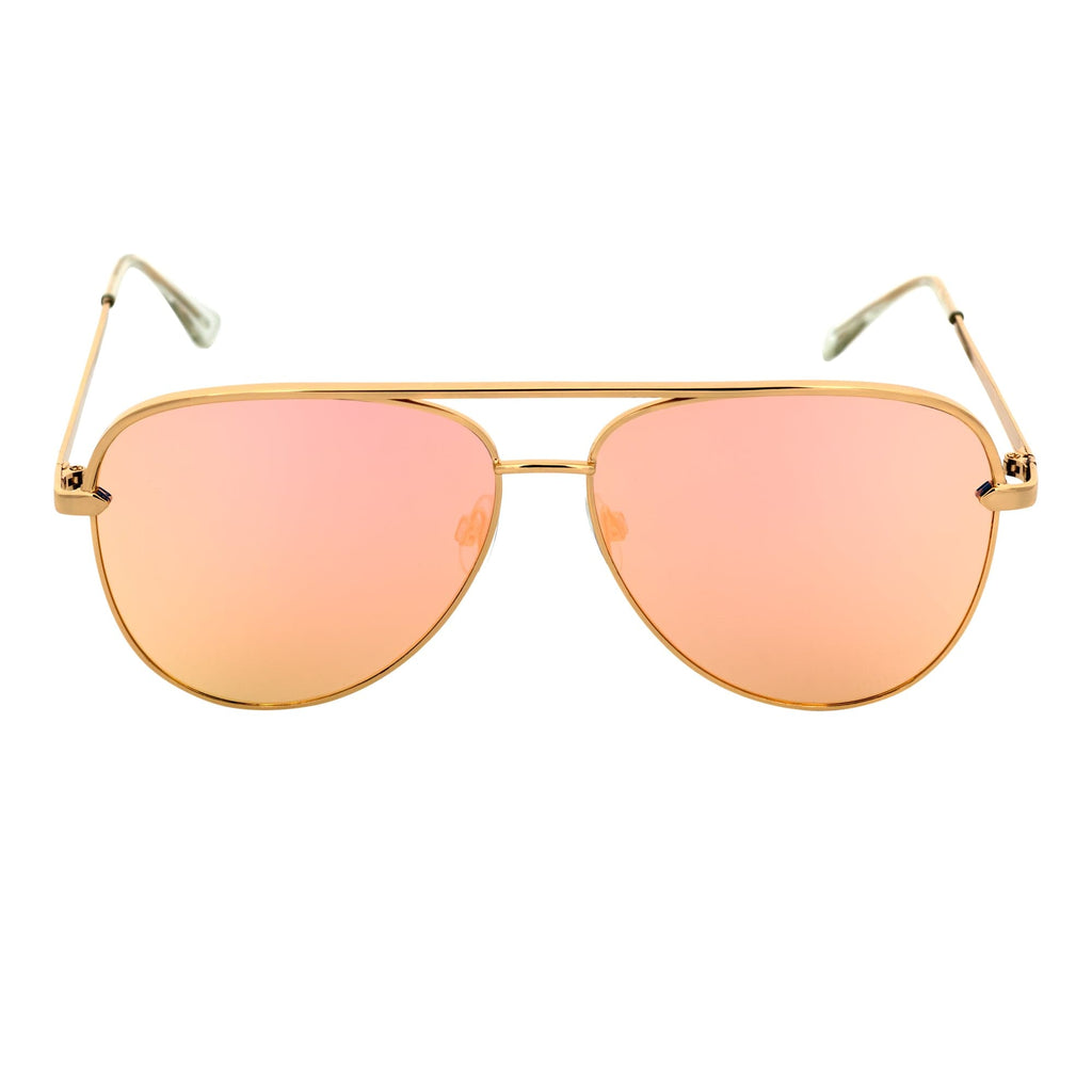 Key Oversized Flat Lens Metal Aviator Sunglasses – Gold / Rose Pink Mirror