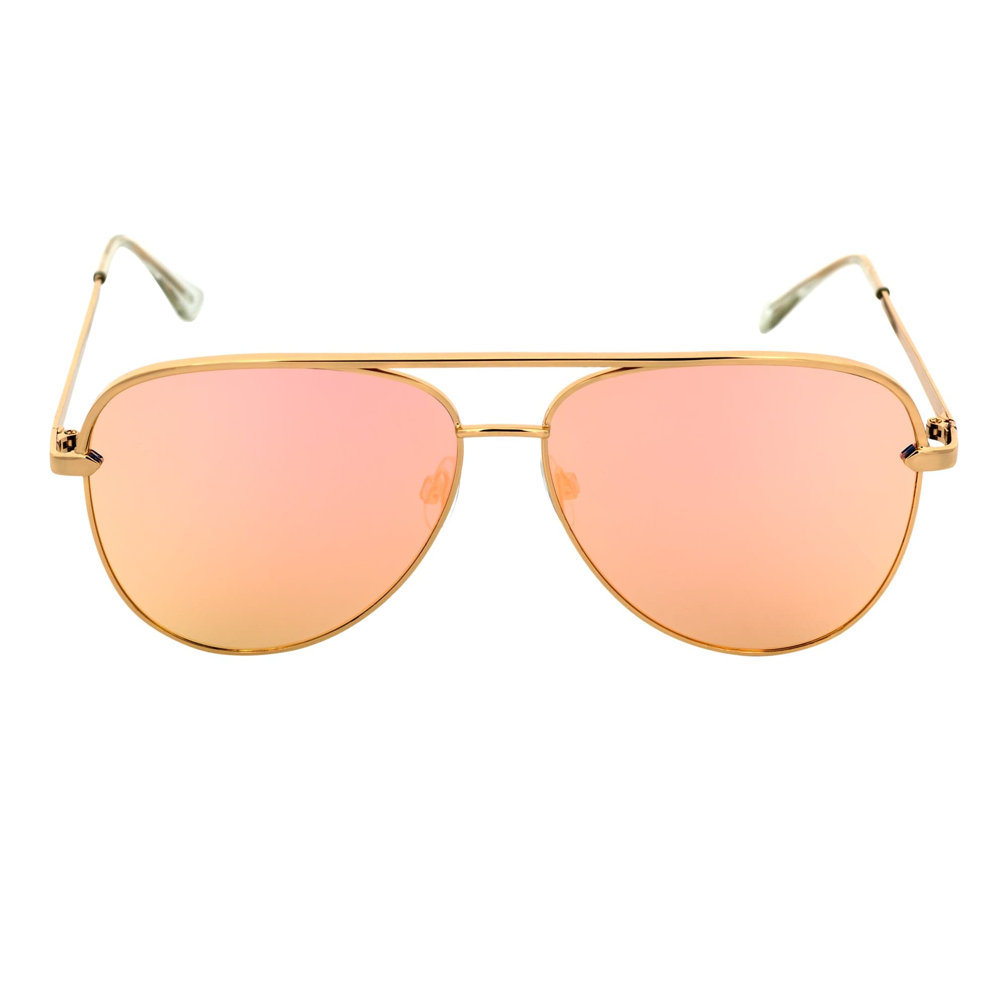 Key Oversized Flat Lens Metal Aviator Sunglasses – Gold / Rose Pink Mirror