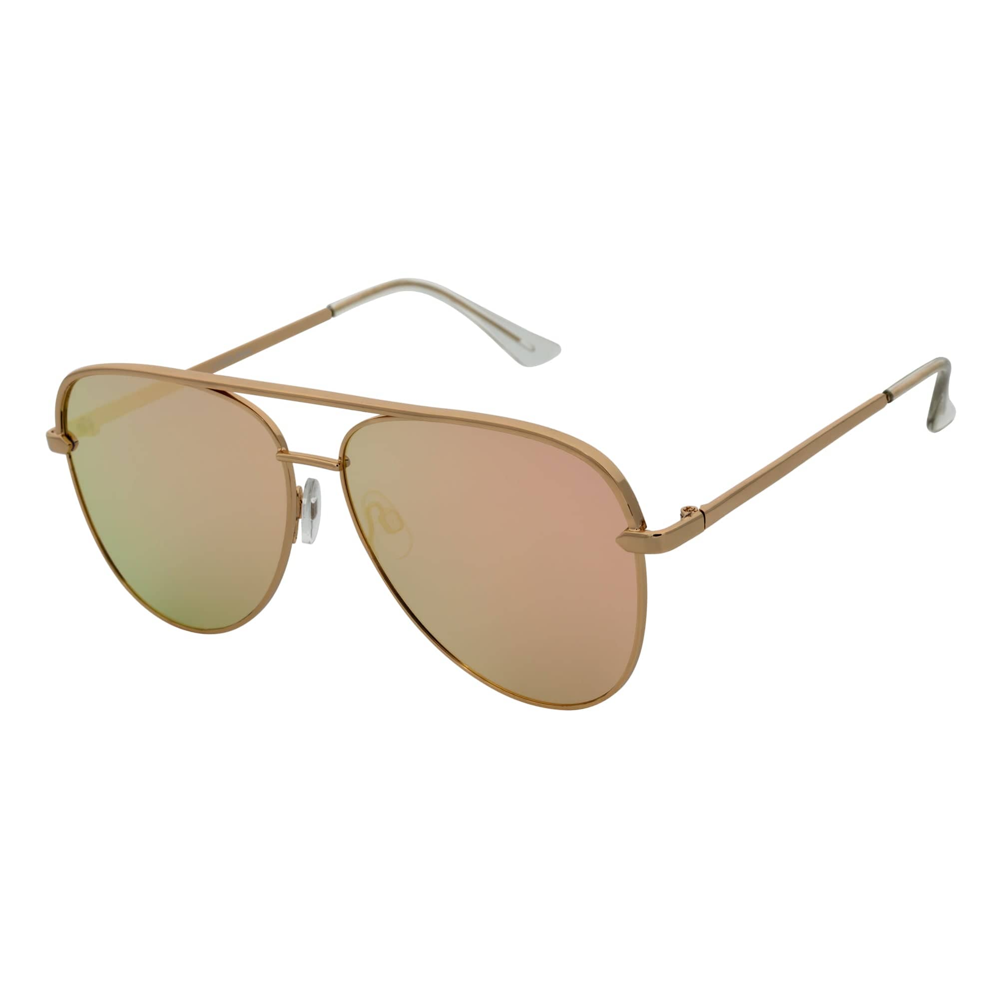 Key Oversized Flat Lens Metal Aviator Sunglasses – Gold / Rose Pink Mirror