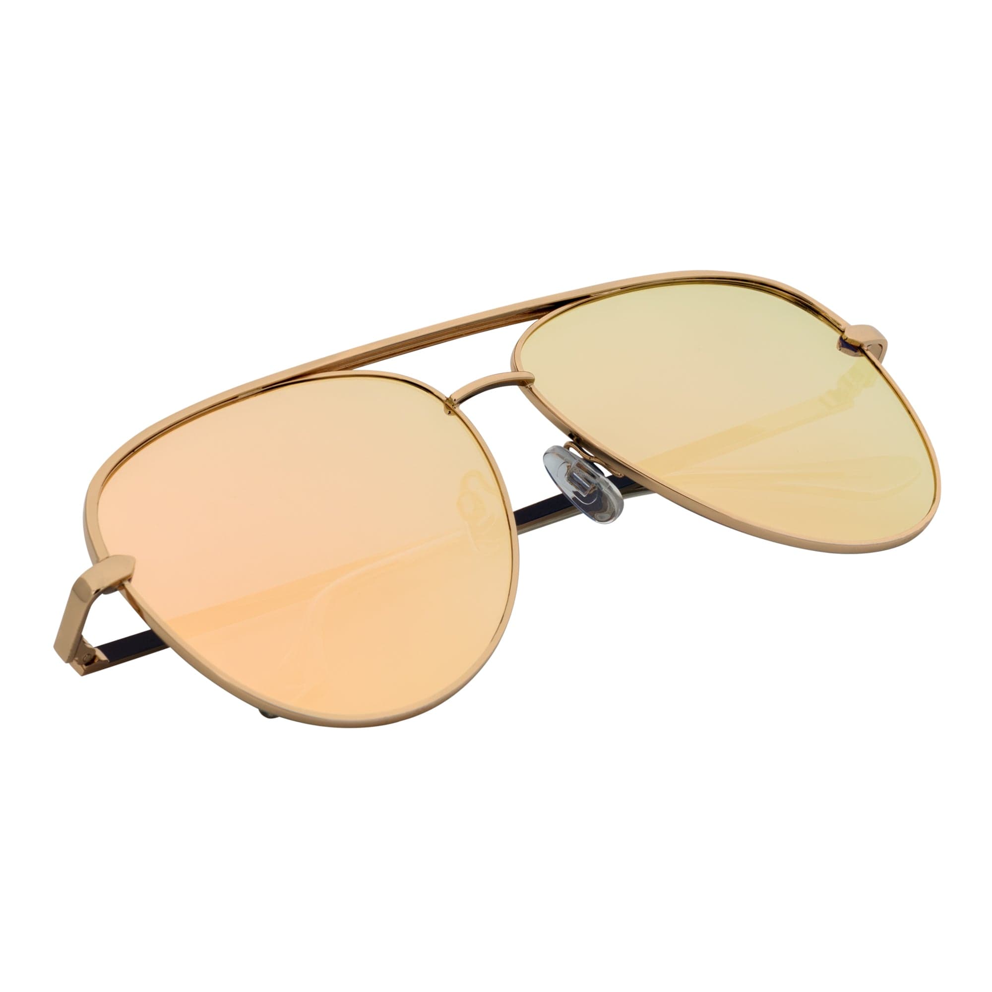 Key Oversized Flat Lens Metal Aviator Sunglasses – Gold / Rose Pink Mirror