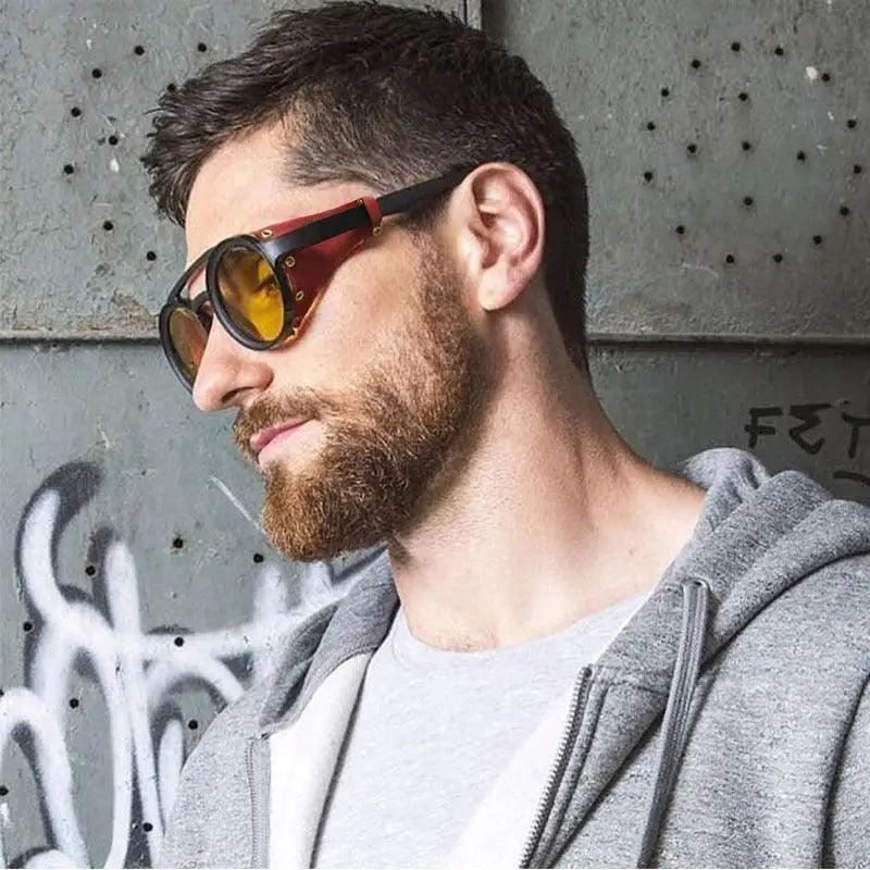 Stevvex retro round sunglasses with vintage style, UV400 protection and unique frame design, shown in the image.