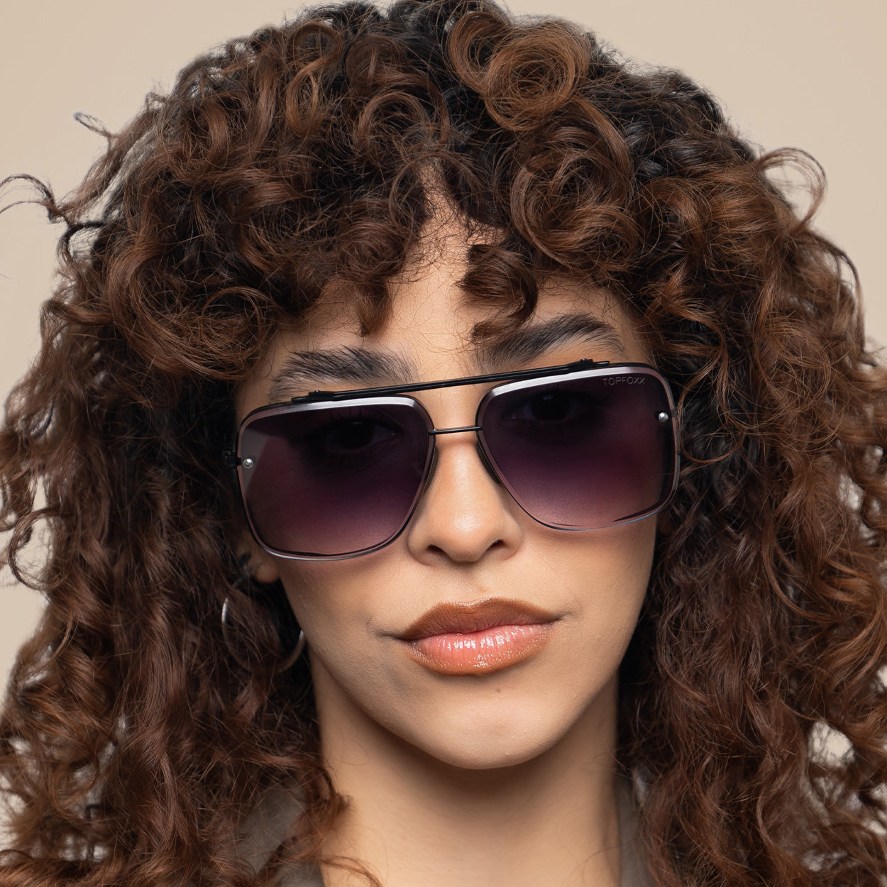 TopFoxx Bella Midnight Tangle-Free Oversized Square Aviator Sunglasses