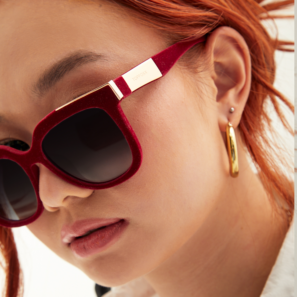Coco Red Velvet Wayfarer Sunglasses — Bold Frames, UV400 Protection