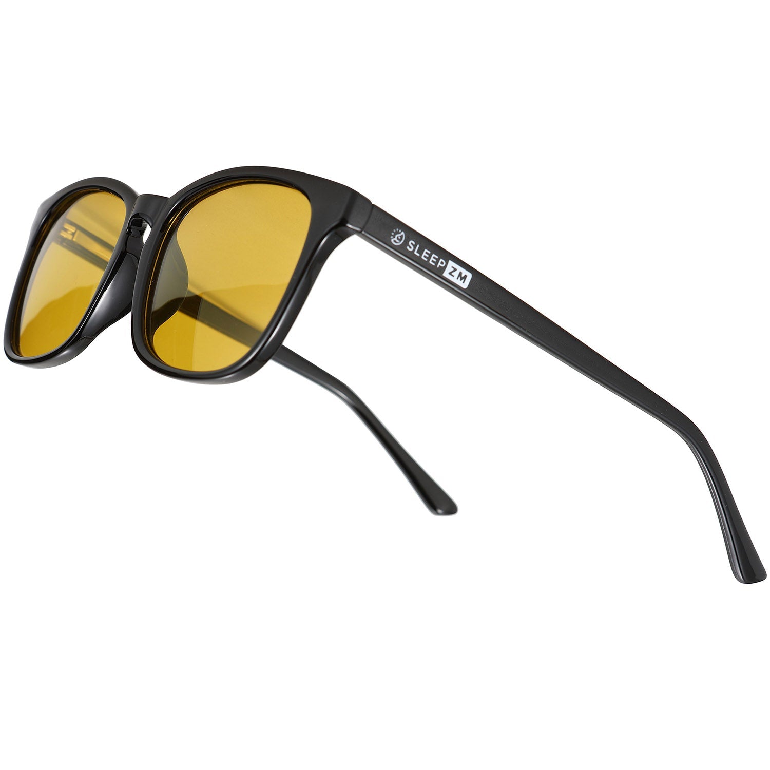 Blue Light Glasses by Sleep ZM, black wayfarer style, designed for night-time driving with blue light blocking lenses.