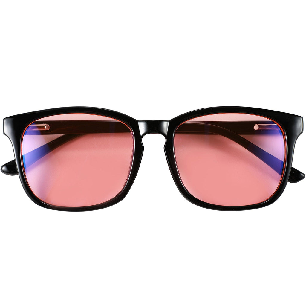 Black FL-41 Rose Blue Light Blocking Glasses by Sleep ZM with wayfarer style frames, designed to reduce blue light exposure.