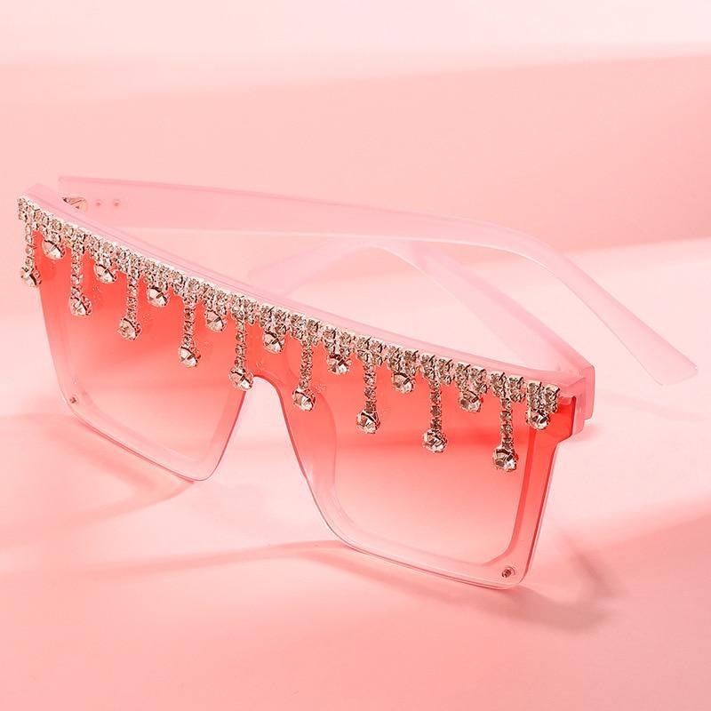 Stevvex Oversized Crystal Rhinestone Flat Top Sunglasses – UV400