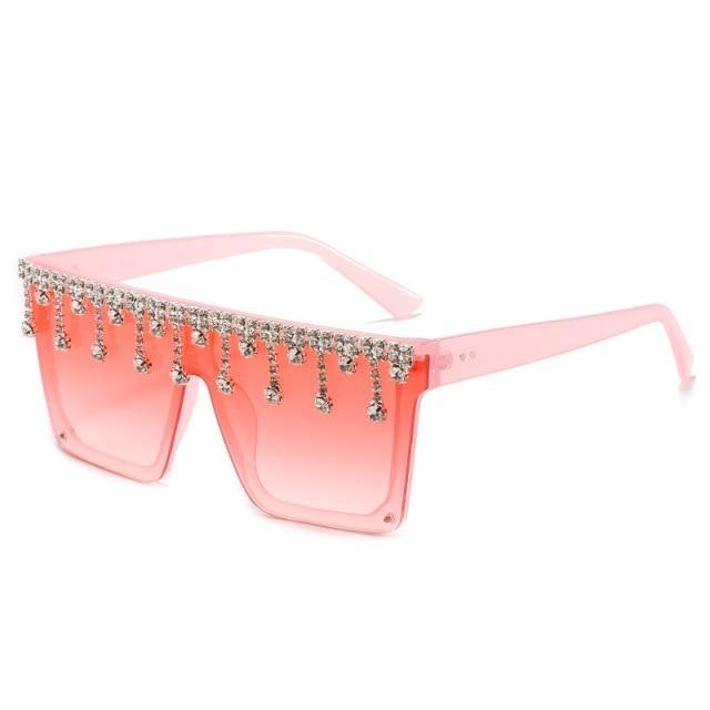 Stevvex Oversized Crystal Rhinestone Flat Top Sunglasses – UV400