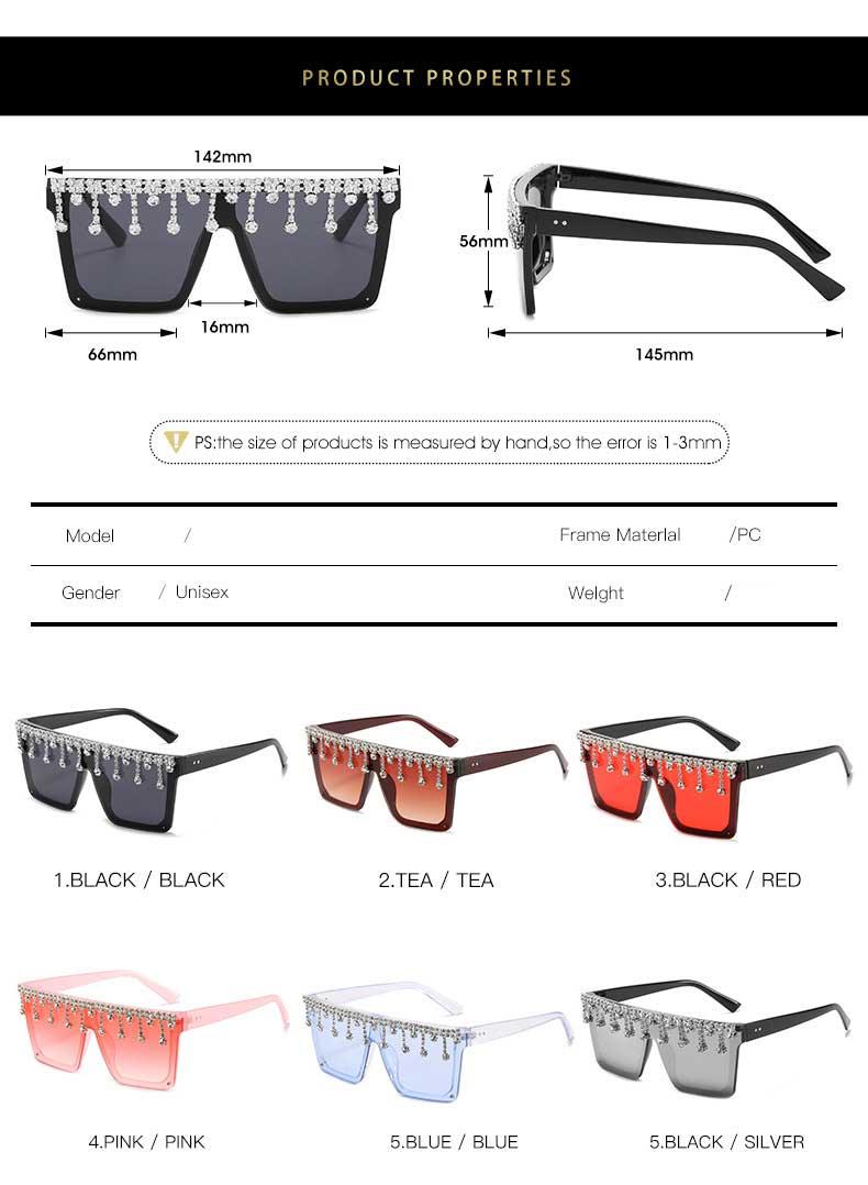 Stevvex Oversized Crystal Rhinestone Flat Top Sunglasses – UV400