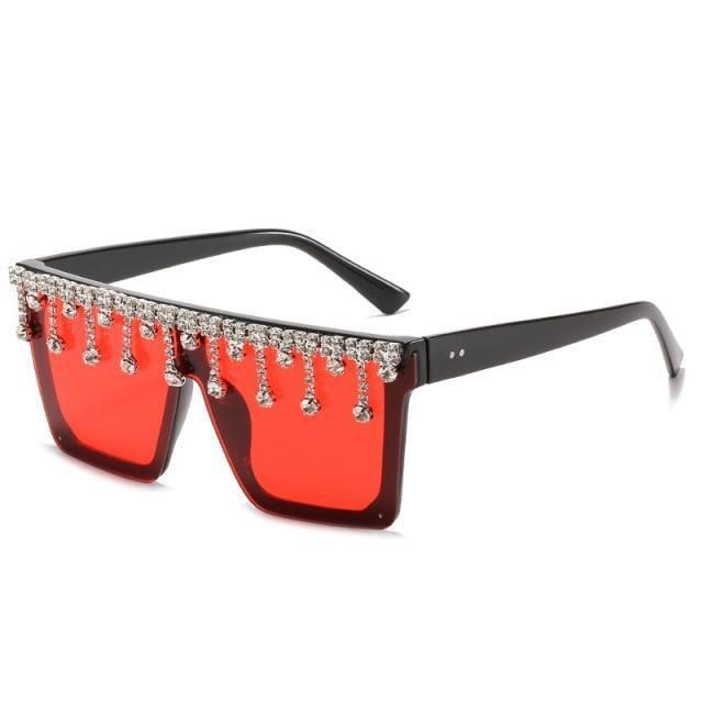 Stevvex Oversized Crystal Rhinestone Flat Top Sunglasses – UV400