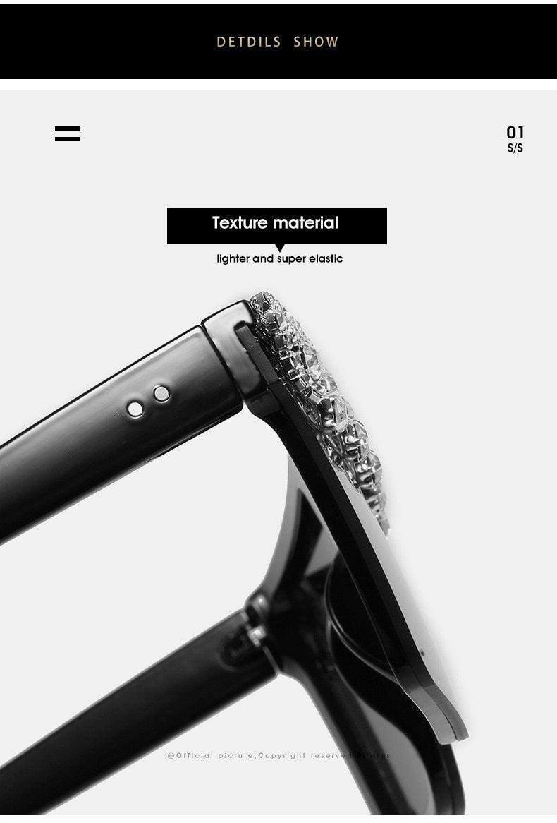 Stevvex Oversized Crystal Rhinestone Flat Top Sunglasses – UV400